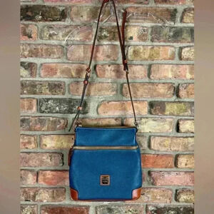 Dooney & Bourke Leather Pebble Grain Crossbody Navy Tan Bag